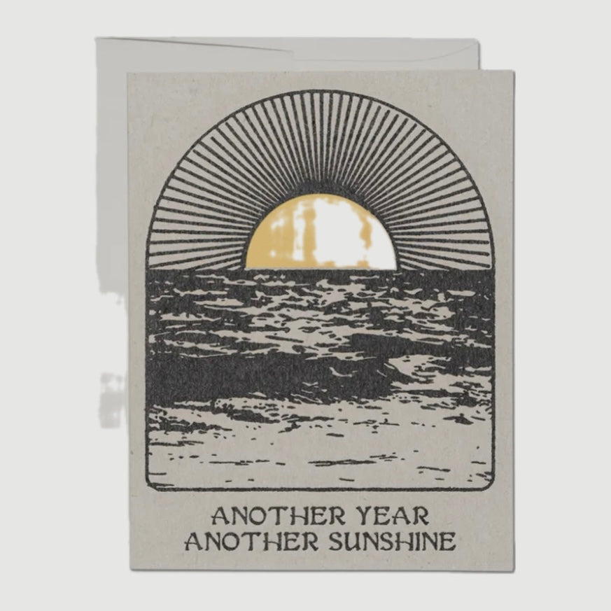 ANOTHER YEAR ANOTHER SUNSHINE GOLD SUN GREETING CARD (RED CAP CARDS)