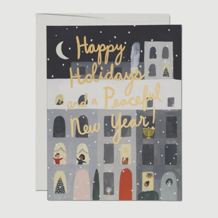 HAPPY HOLIDAY & PEACEFUL NEW YEAR GREETING CARD (RED CAP CARDS)