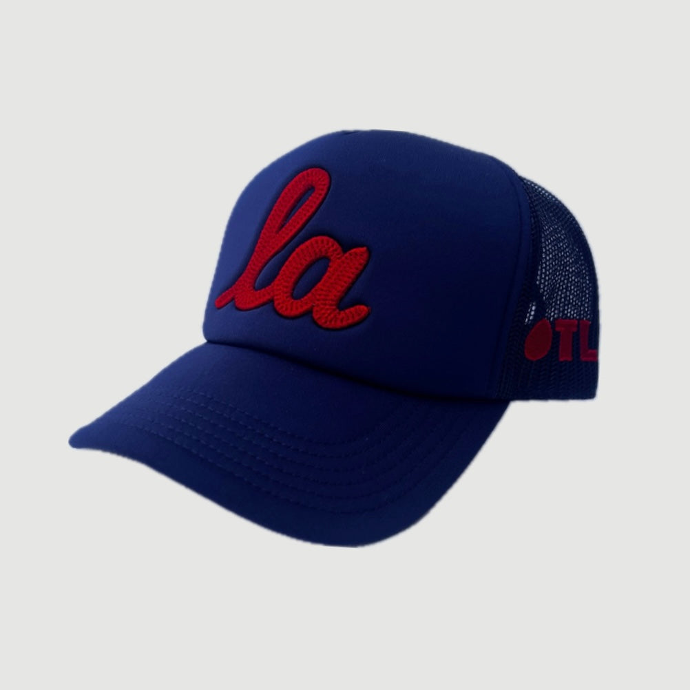 ONLY THE LONELY SCRIPT LA CHAINSTITCH FOAM TRUCKER (NAVY/RED)