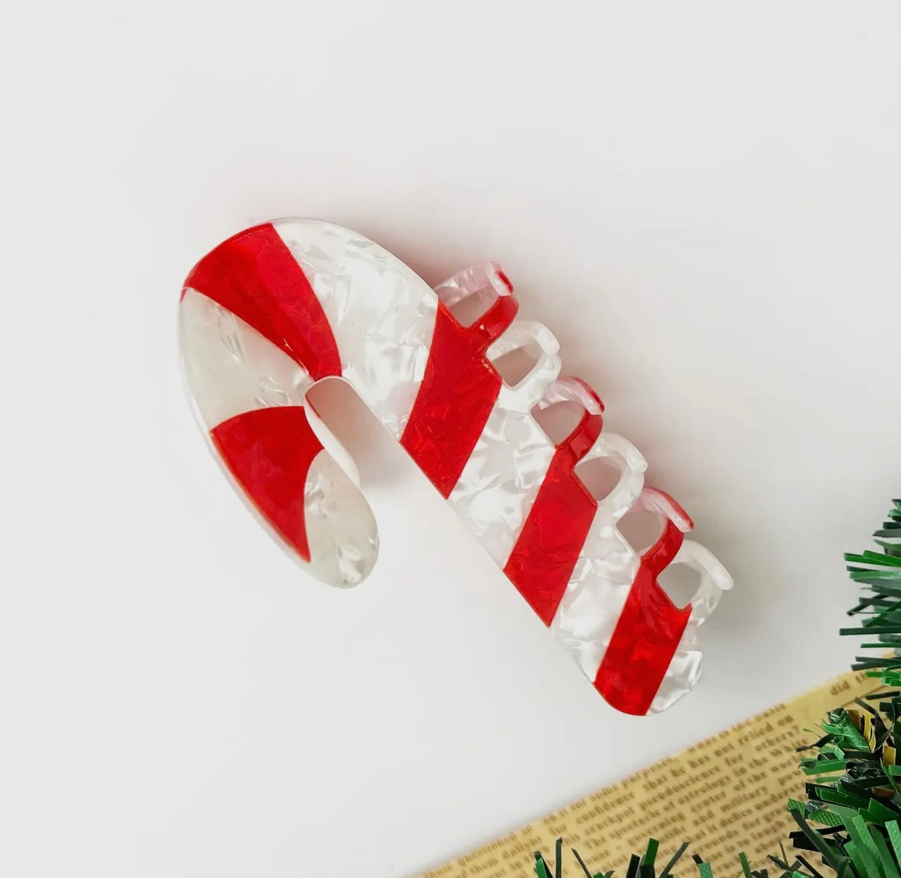 ONLY THE LONELY ACETATE CHRISTMAS CANDY CANE HAIR CLIP