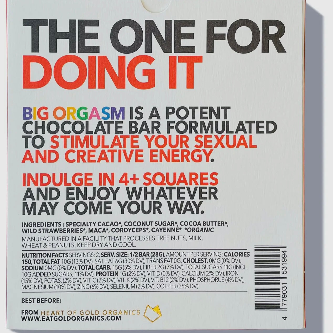 BIG ORGASM CHOCOLATE BAR BY EAT GOLD ORGANICS