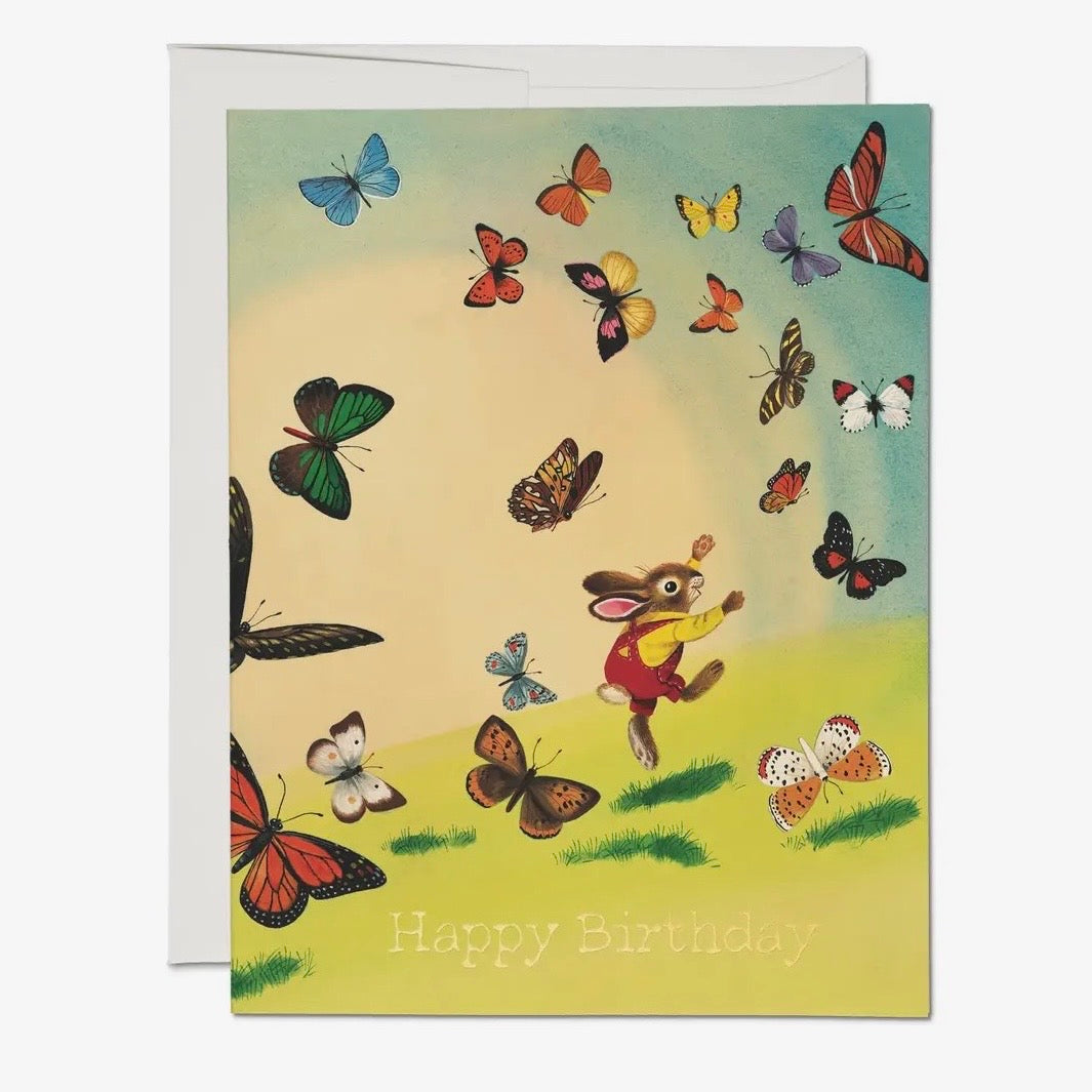 HAPPY BIRTHDAY BUNNY BUTTERFLY BUTTERFLIES CARD RICHARD SCARRY GREETING CARD (RED CAP CARDS)