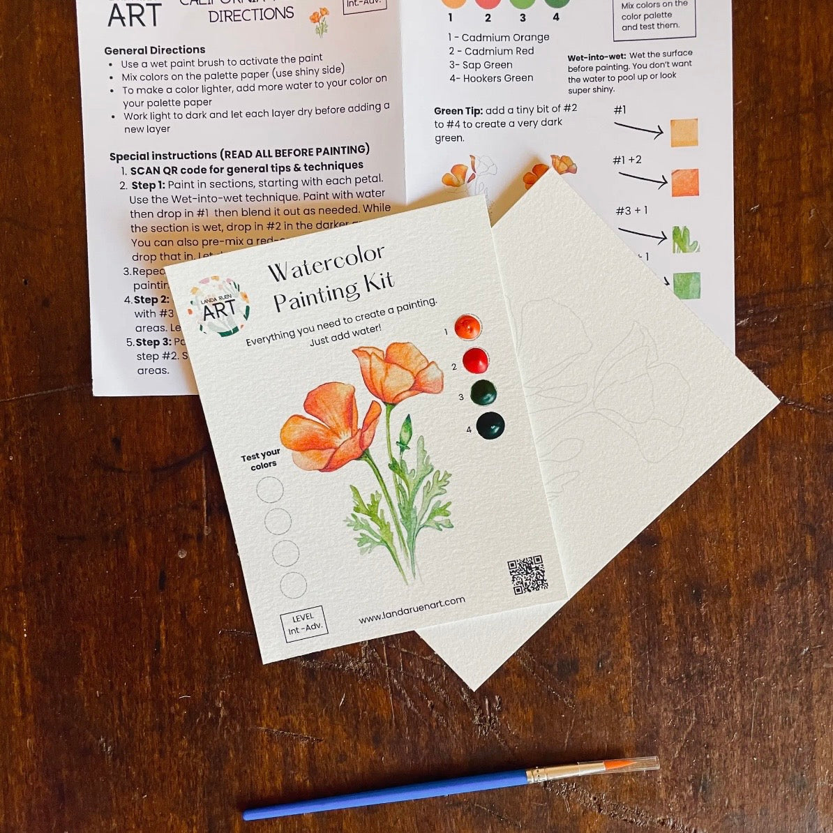 WATER COLOR PAINT POPPY GREETING CARD (LANDA RUEN ART)