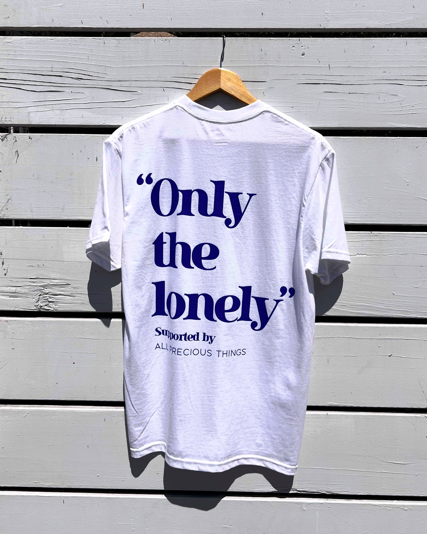 ONLY THE LONELY STACKED LOGO T-SHIRT (WHITE/COLBALT)