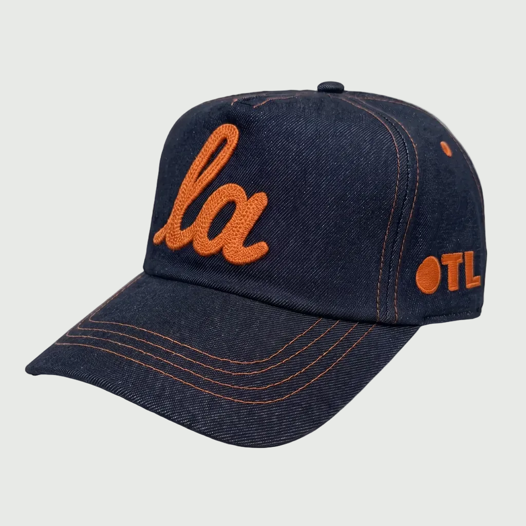 ONLY THE LONELY SCRIPT LA WORKMAN HAT (RAW DENIM/ORANGE GOLD)