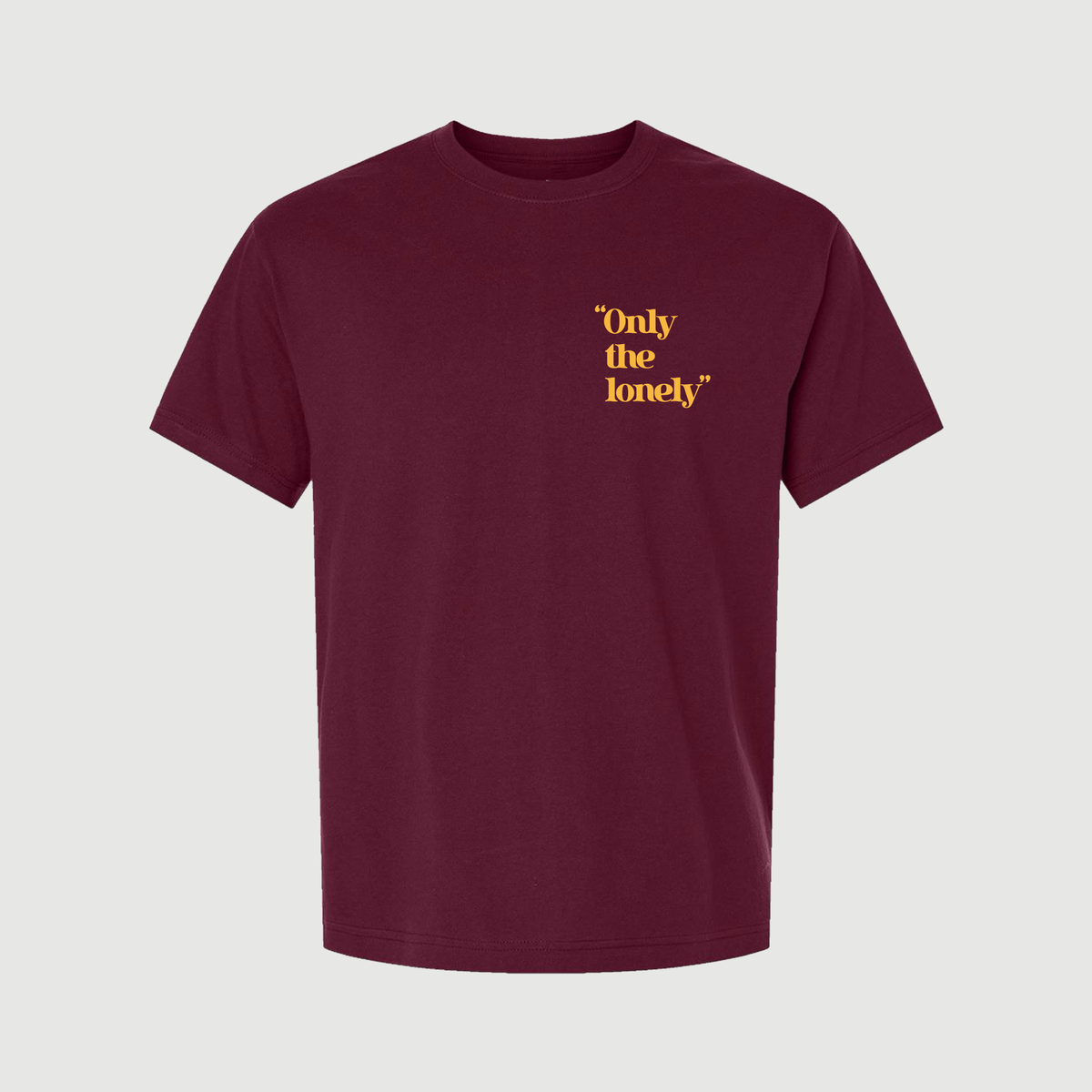 ONLY THE LONELY STACKED LOGO T-SHIRT (BURGUNDY/GOLD)
