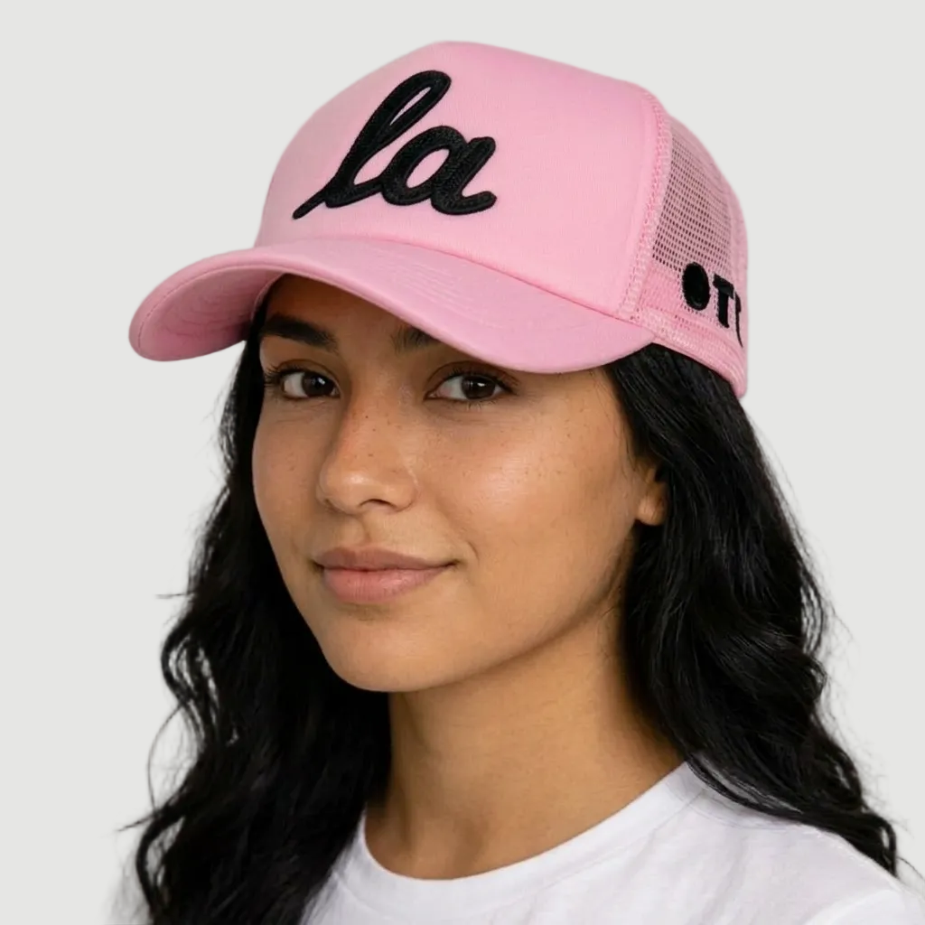 PINK ONLY THE LONELY SCRIPT LA CHAINSTITCH FOAM TRUCKER PINK