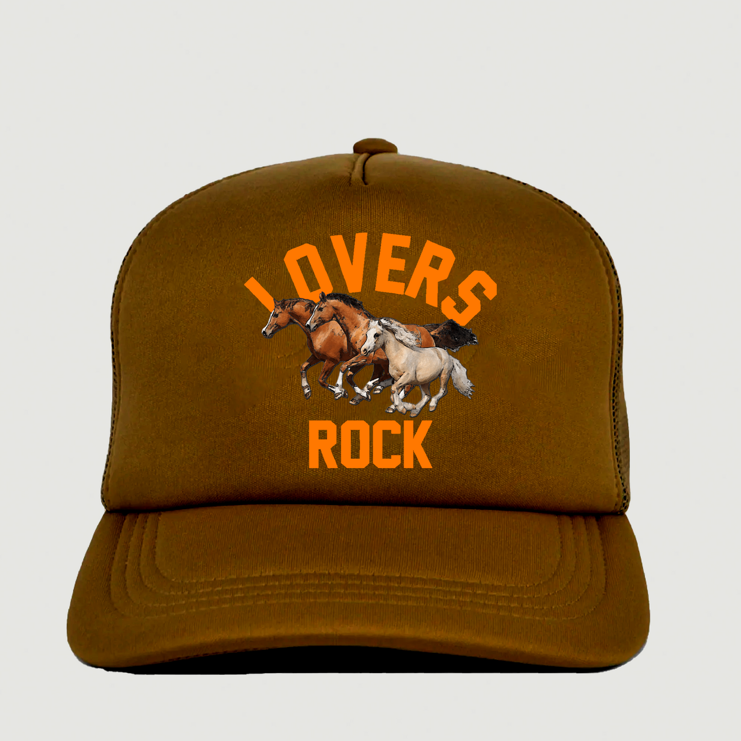 ONLY THE LONELY LOVERS ROCK WILD HORSES FOAM TRUCKER (BROWN)