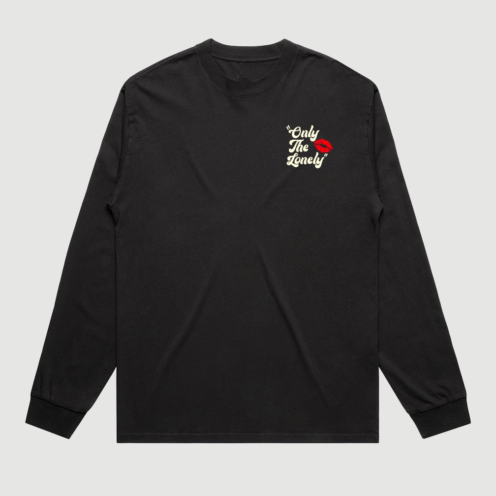 ONLY THE LONELY KISSING LESSONS LONG SLEEVE T-SHIRT (FADED BLACK)