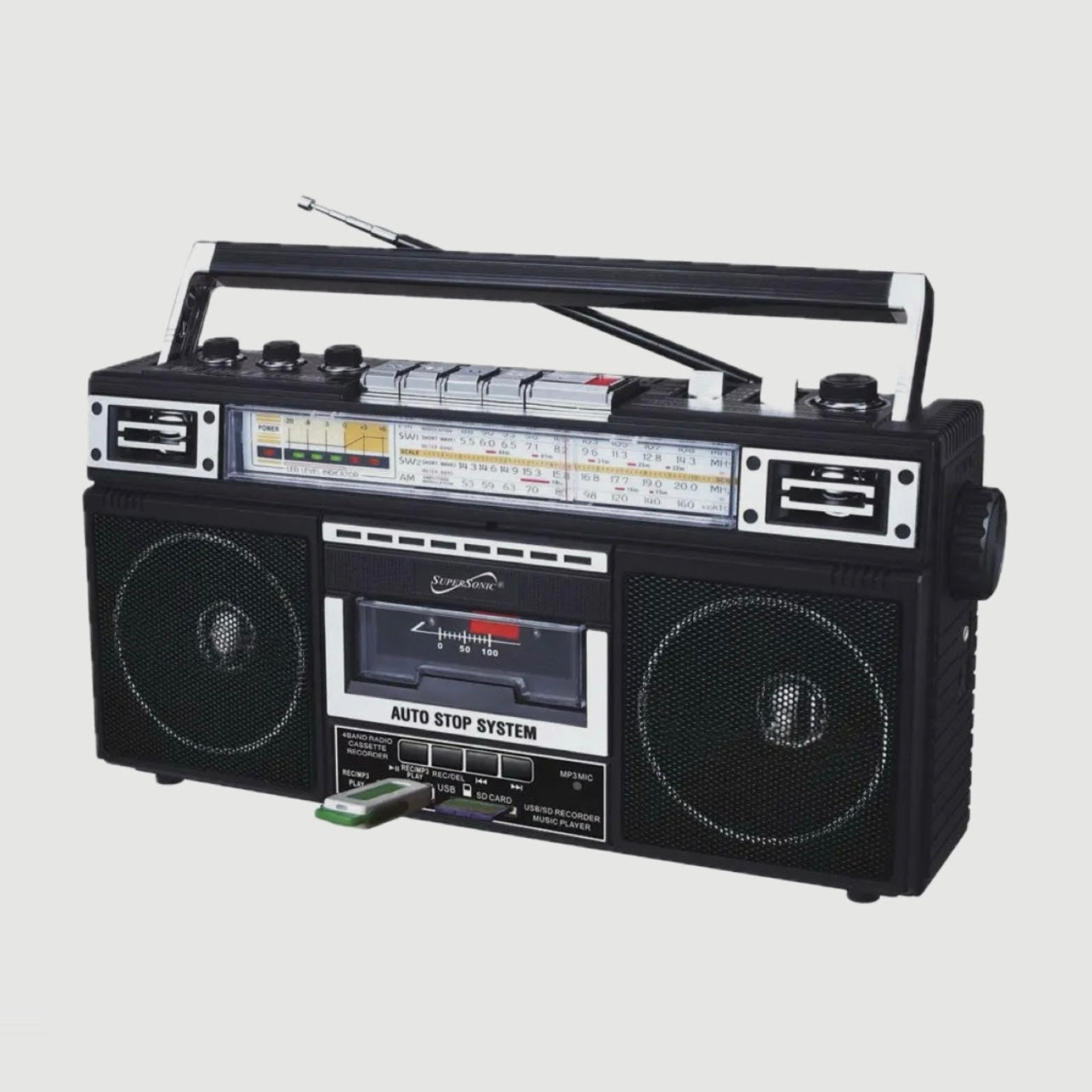 SUPERSONIC BOOMBOX 4 BAND CASSETTE PLAYER AM/FM RADIO BLUETOOTH MP3