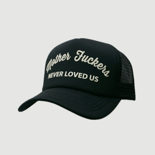 ONLY THE LONELY MOTHER FUCKERS NEVER LOVED US FOAM TRUCKER (BLACK/BEIGE)