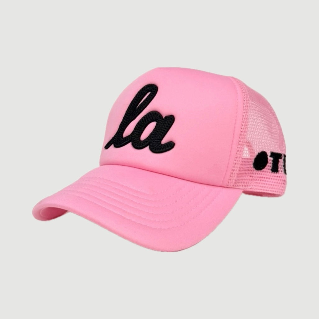 PINK ONLY THE LONELY SCRIPT LA CHAINSTITCH FOAM TRUCKER PINK
