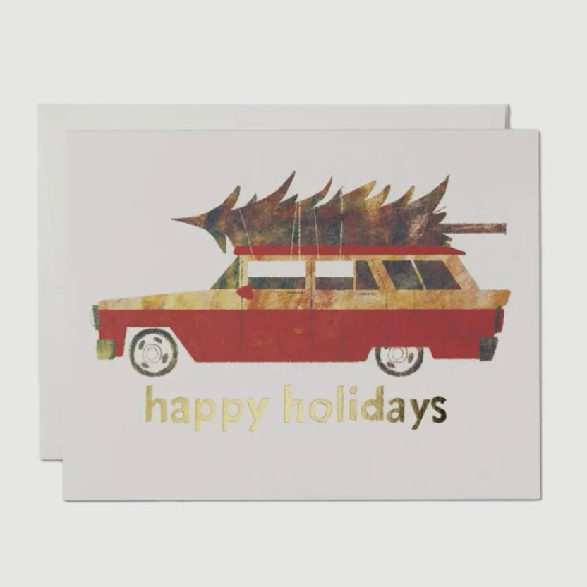 HAPPY HOLIDAYS WAGON GREETING CARD (RED CAP CARDS)