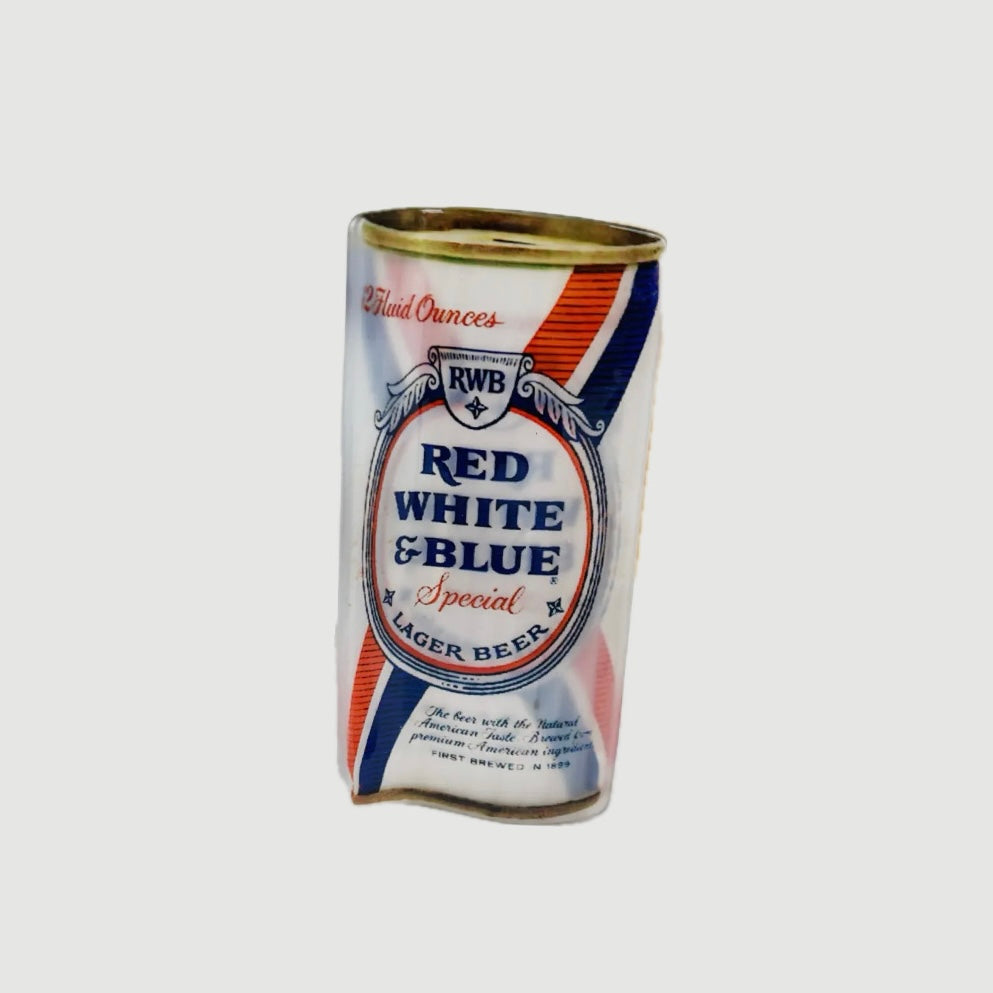 ONLY THE LONELY ACETATE RED WHITE BLUE BEER CAN HAIR CLIP