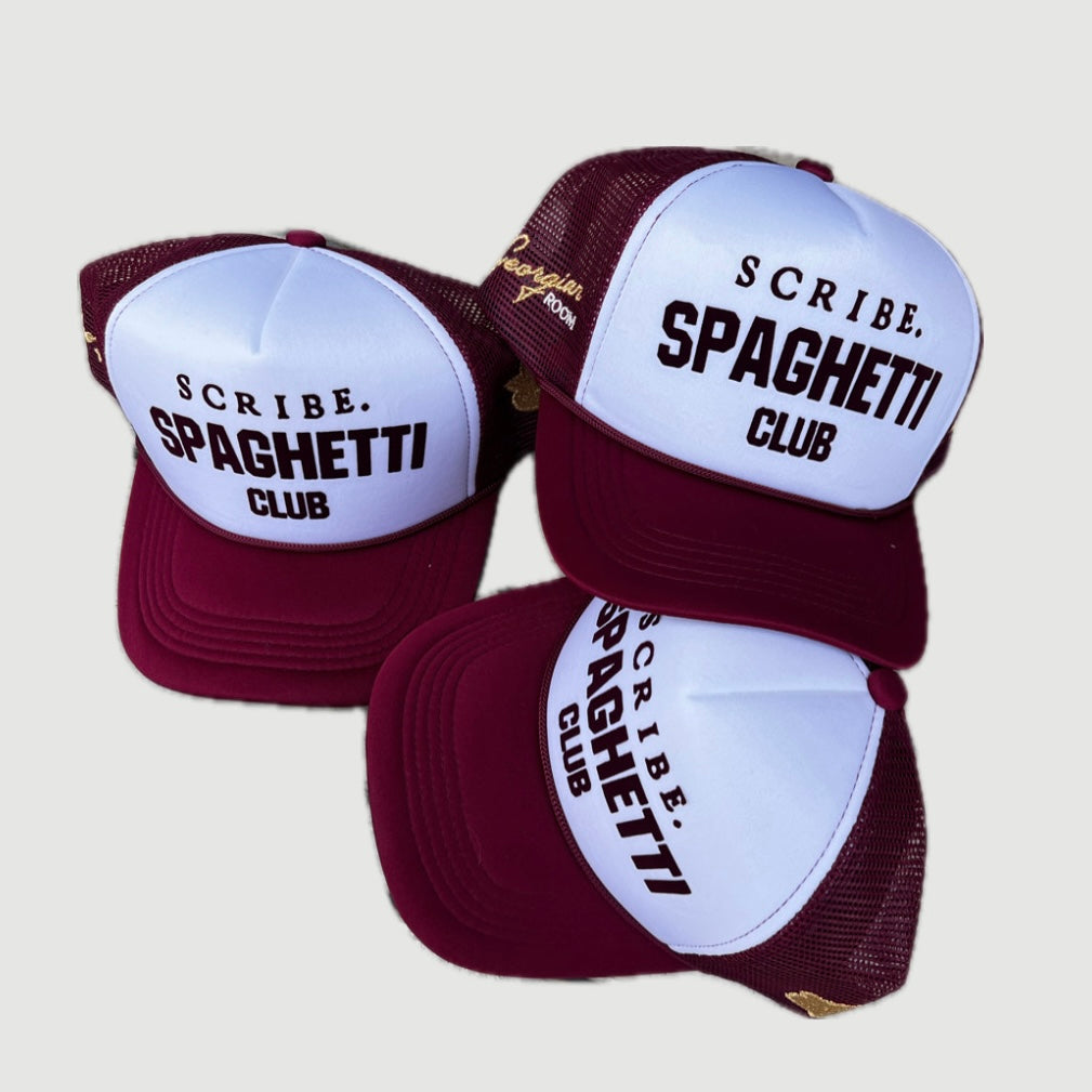 THE GEORGIAN X SCRIBE SPAGHETTI TRUCKER CAP (BURGUNDY/WHITE)