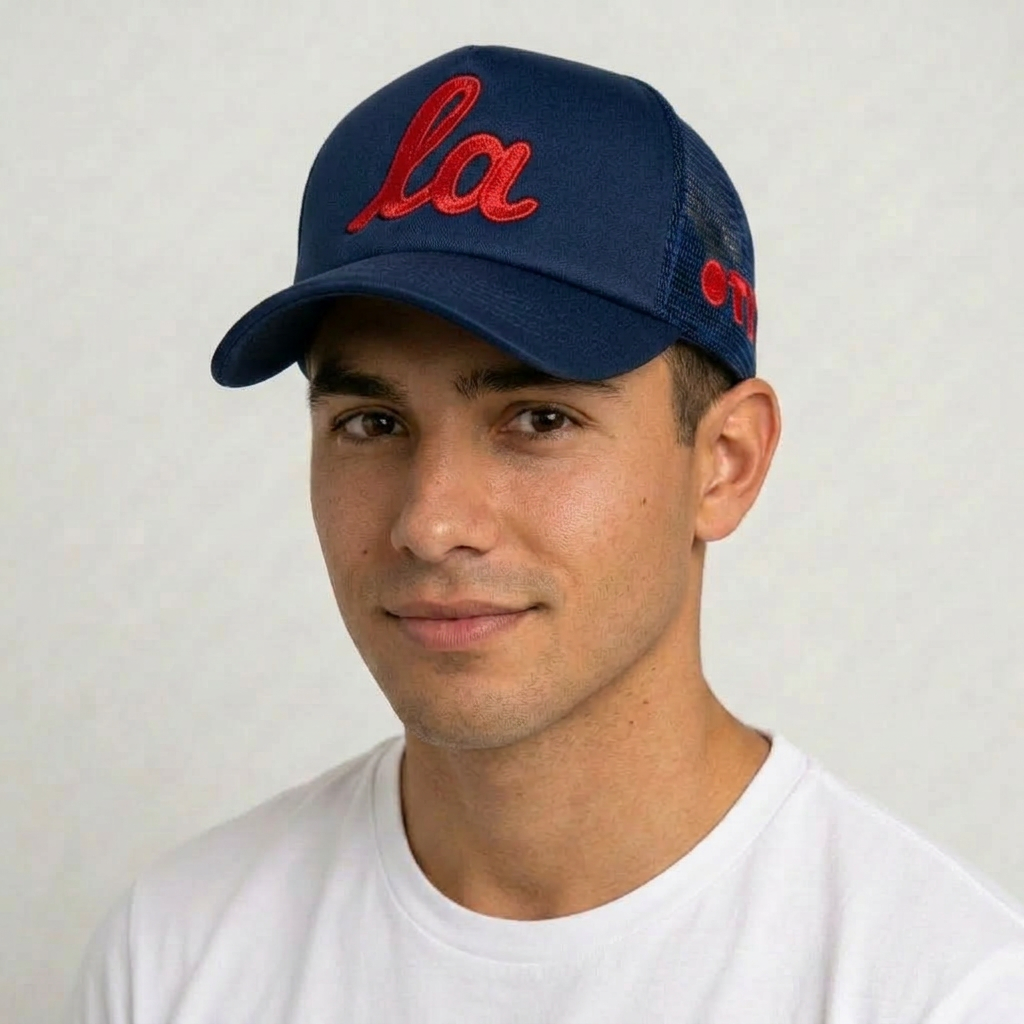 ONLY THE LONELY SCRIPT LA CHAINSTITCH FOAM TRUCKER (NAVY/RED)
