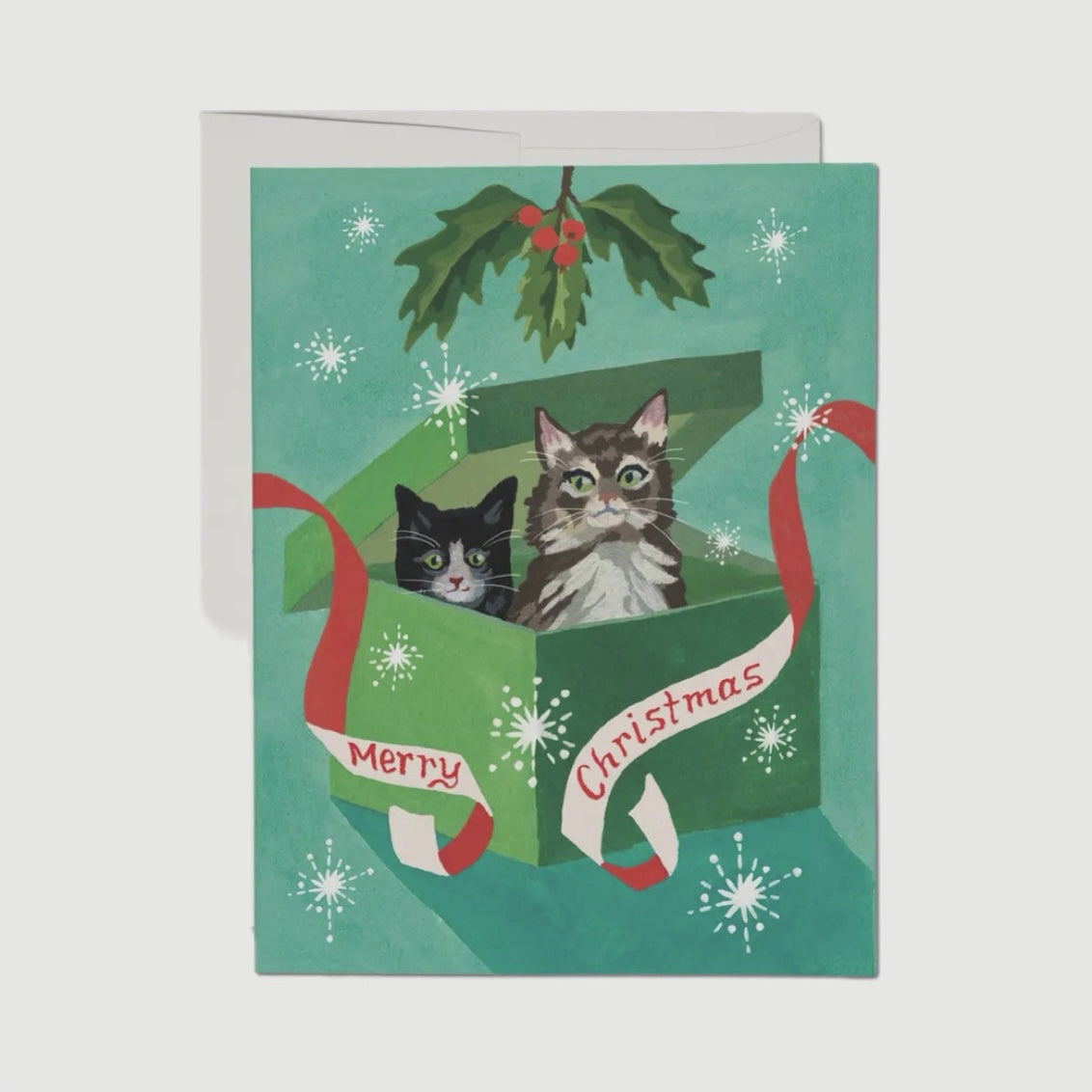 MERRY CHRISTMAS CATS- KITTENS HOLIDAY GREETING CARD (RED CAP CARDS)