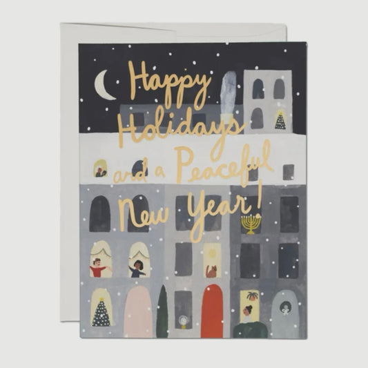 HAPPY HOLIDAY & PEACEFUL NEW YEAR GREETING CARD (RED CAP CARDS)
