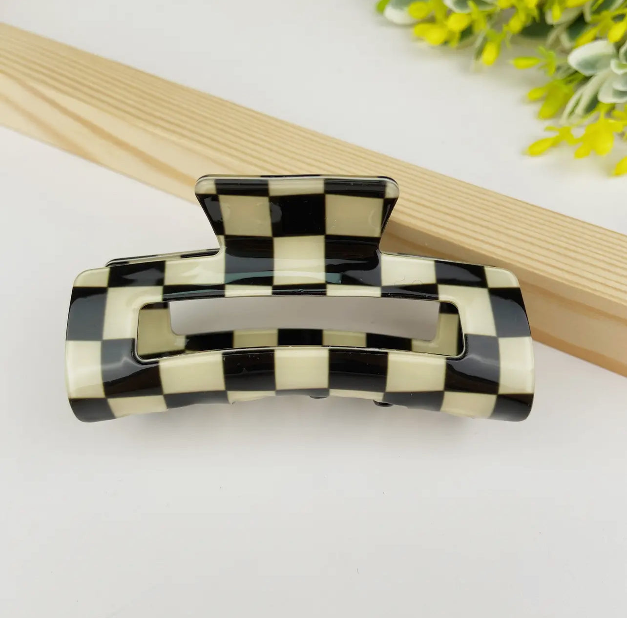 ONLY THE LONELY ACETATE BLACK CHECKERBOARD HAIR CLIP