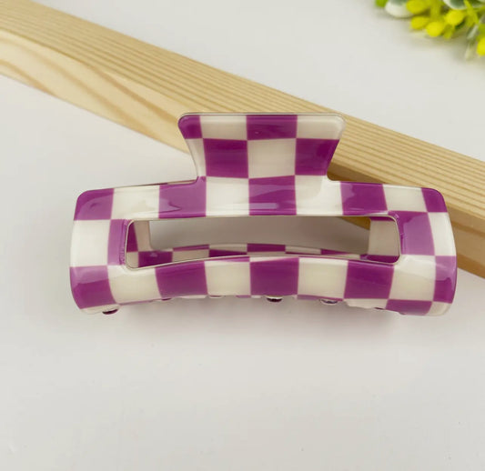 ONLY THE LONELY ACETATE PURPLE CHECKERBOARD HAIR CLIP