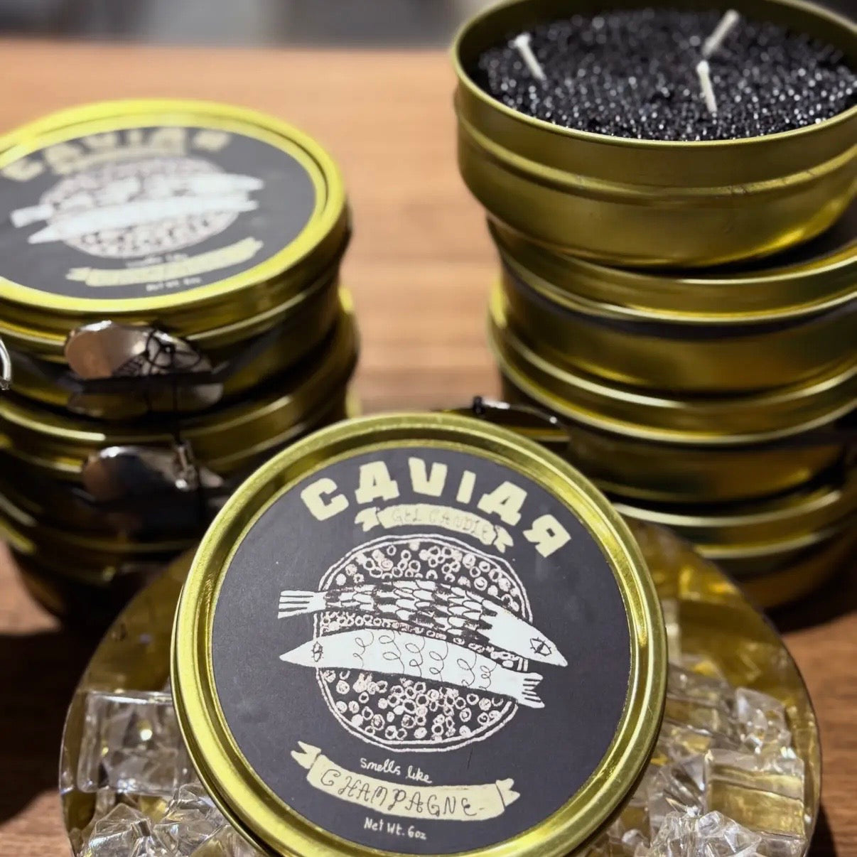 TINNED CANDLE FISH TIN CAVIAR CANDLE CHAMPAGNE (BLACK)