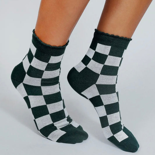 TAILORED UNION SOCKS ANNIE (SAGE GREEN CHECKERED)