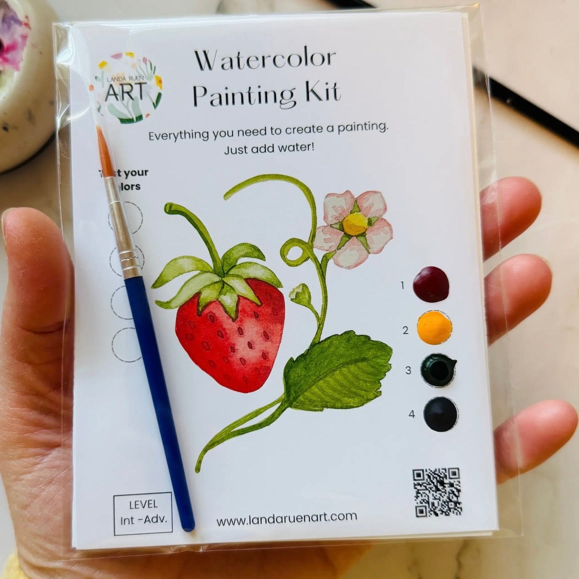WATER COLOR PAINT STRAWBERRY GREETING CARD (LANDA RUEN ART)