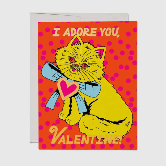 I ADORE YOU CAT VALENTINES DAY GREETING CARD (RED CAP CARDS)