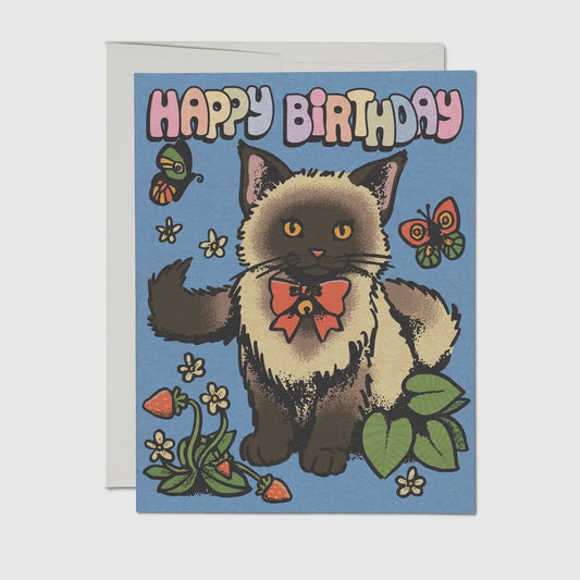 HAPPY BIRTHDAY CAT GREETING CARD (RED CAP CARDS)