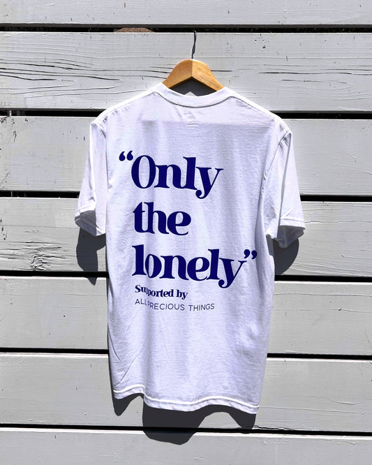 ONLY THE LONELY STACKED LOGO T-SHIRT (WHITE/COLBALT)
