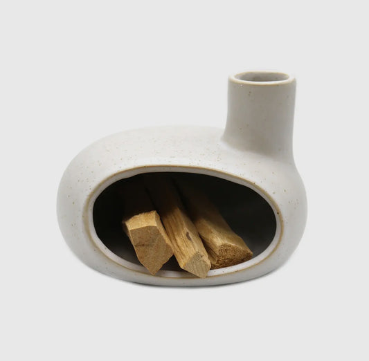 CERAMIC PALO SANTO INCENSE CHIMNEY+ ASHTRAY (NATURAL WHITE)