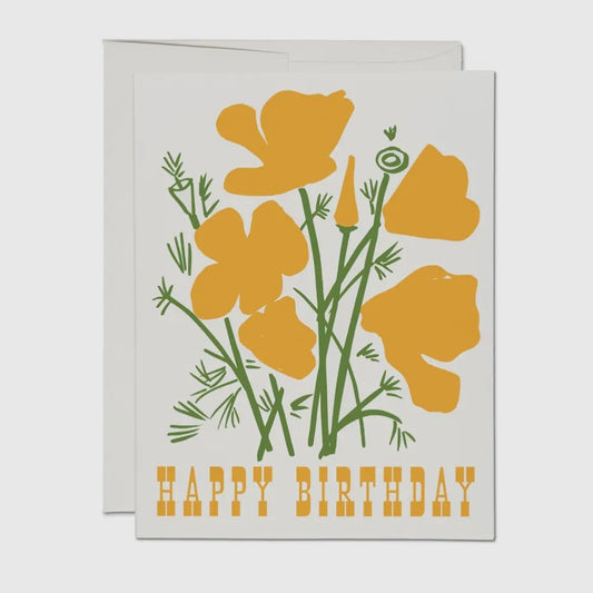 CALIFORNIA POPPY BIRTHDAY GREETING CARD (RED CAP CARDS)