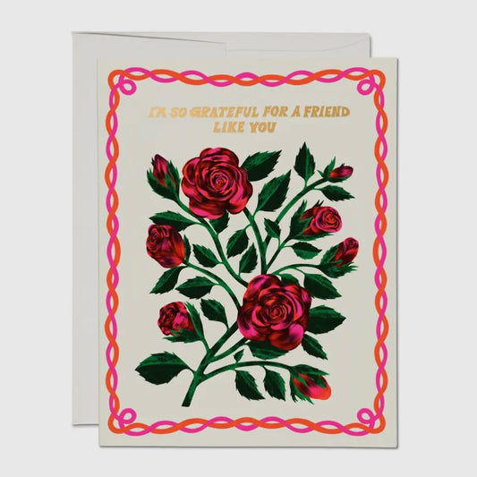 GRATEFUL ROSES FRIENDSHIP GREETING CARD (RED CAP CARDS)