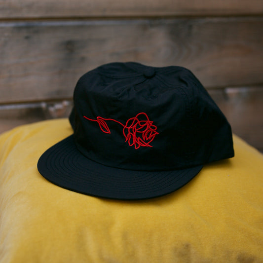 ONLY THE LONELY SCRIPT ROSE NYLON SURF HAT (BLACK/RED)