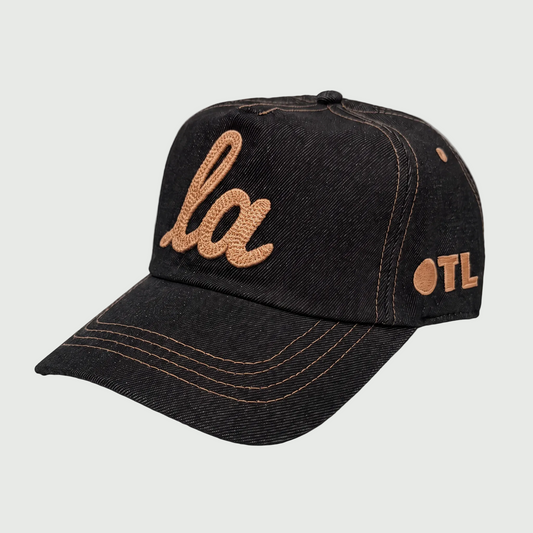 ONLY THE LONELY SCRIPT LA WORKMAN HAT (BLACK DENIM/YELLOW GOLD)