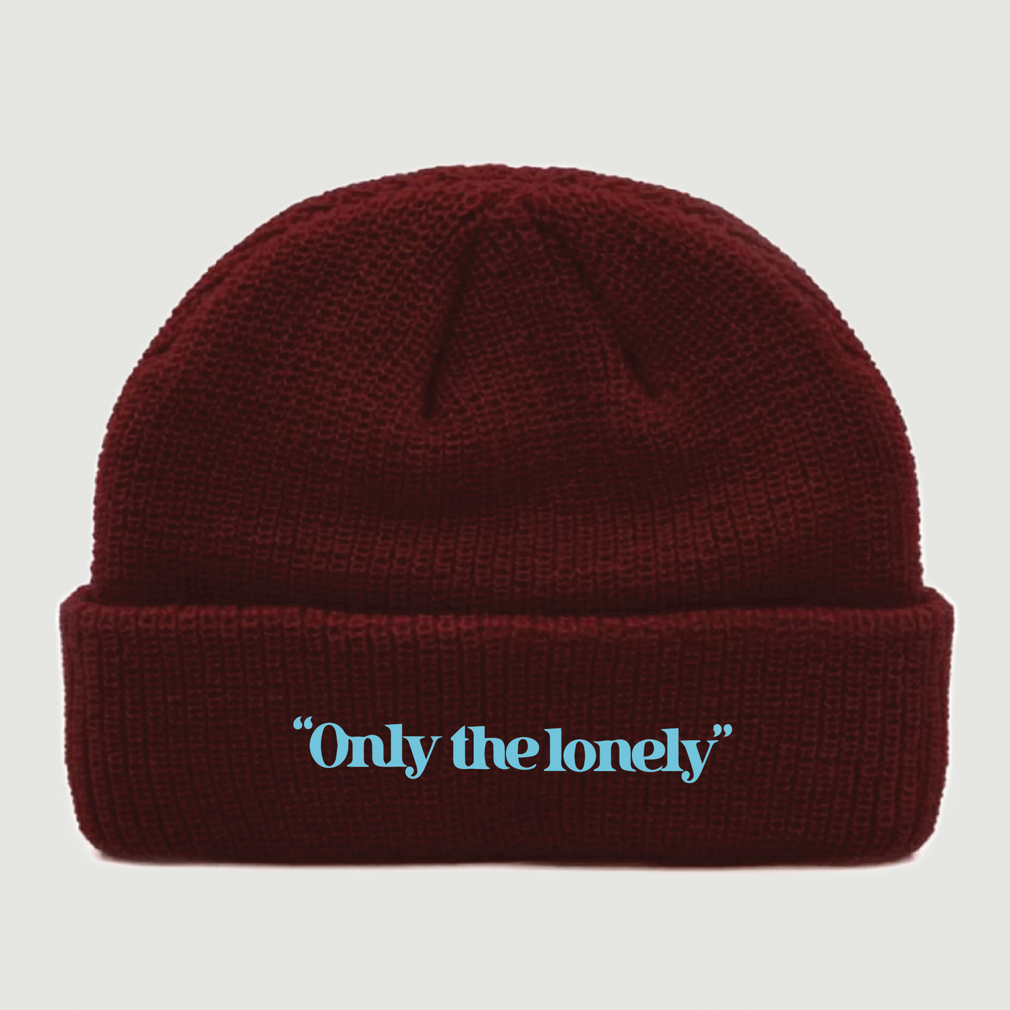 ONLY THE LONELY FISHERMAN BEANIE (BURGUNDY/BLUE)