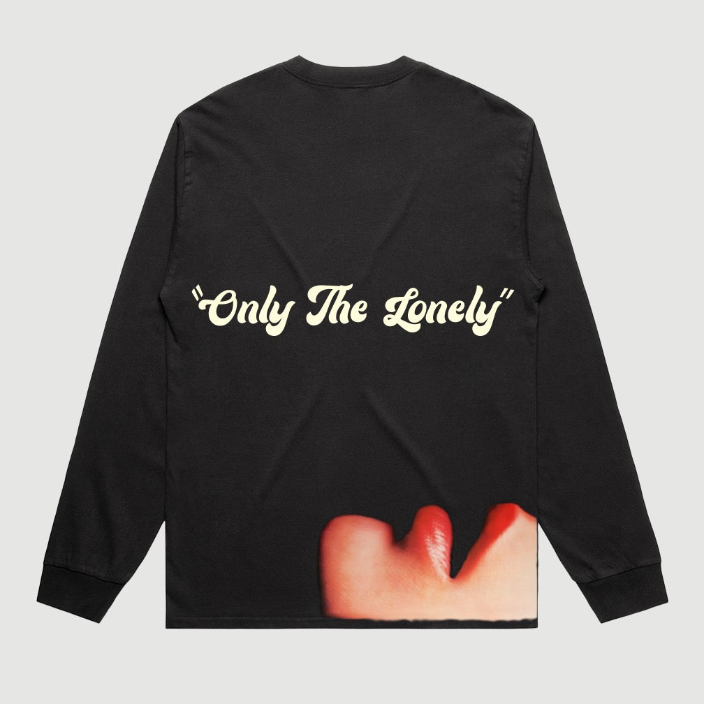 ONLY THE LONELY KISSING LESSONS LONG SLEEVE T-SHIRT (FADED BLACK)